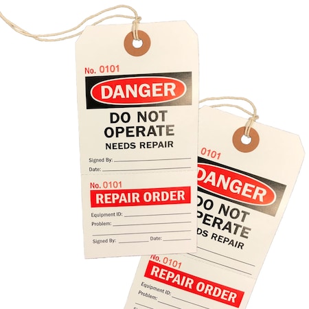 Safe Handler Lock Out Tags, Two-Part Perforated Repair Order Tags(100-Pack) BLSH-LOTAG-100
